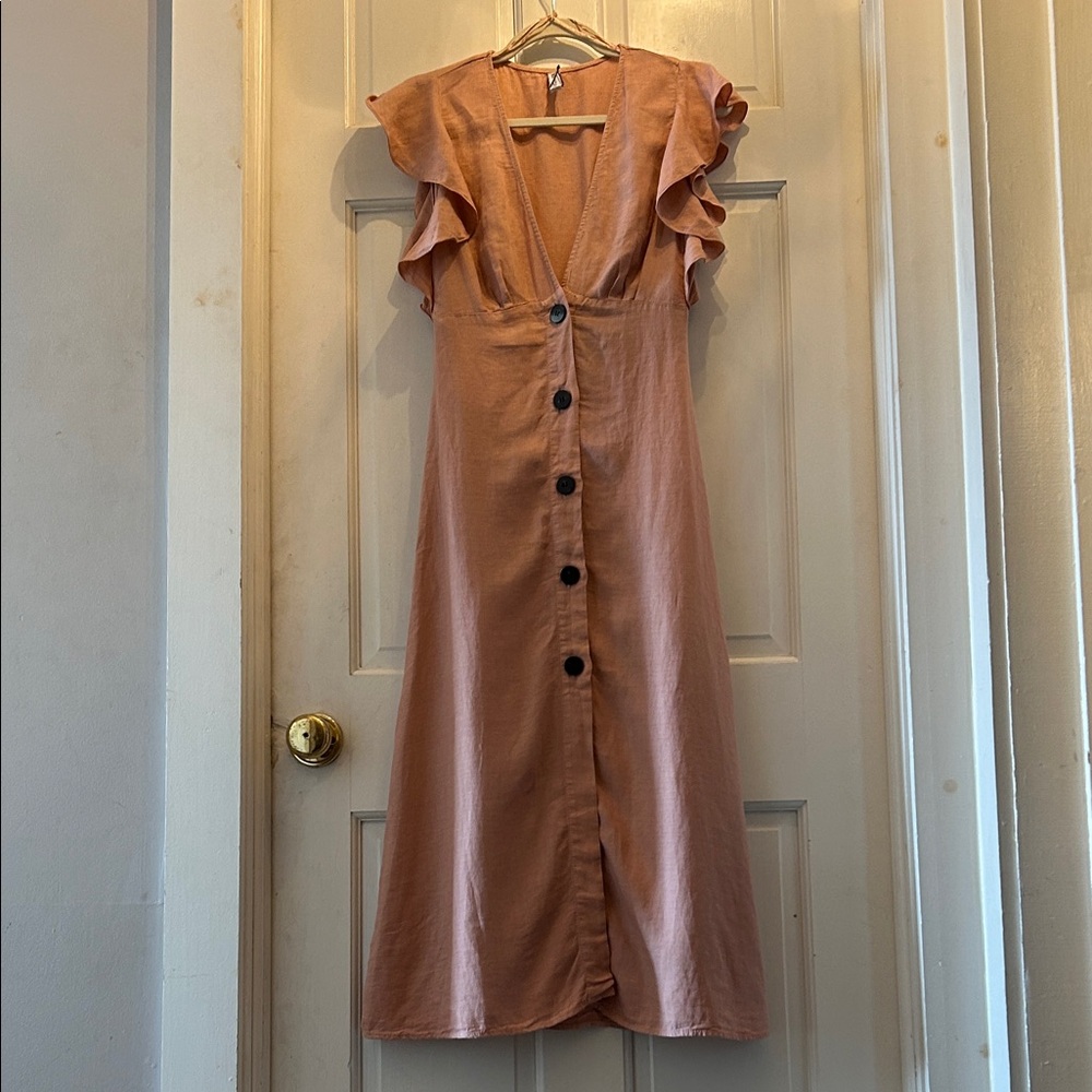 Zara Button-Front Midi Dress in Brown